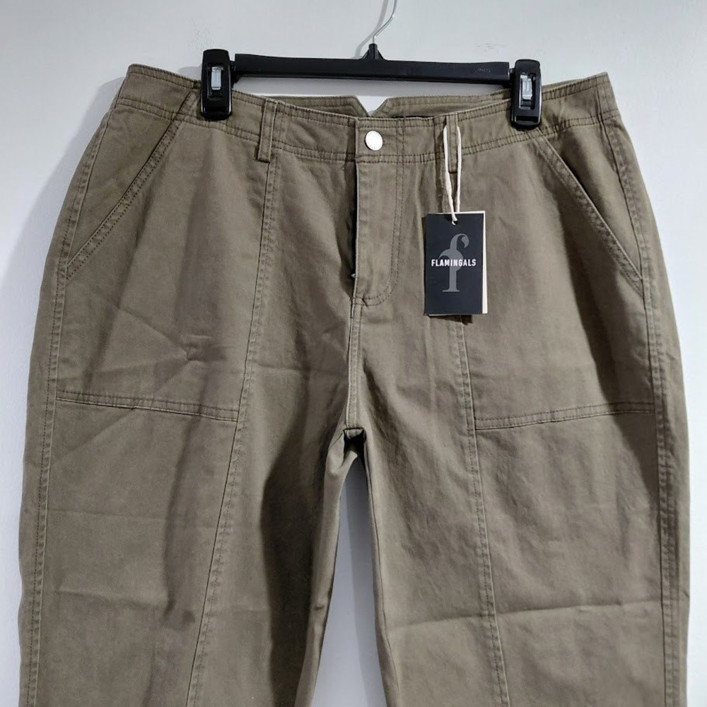Flamingals Women Light Brown High Waisted Utility Tapered Pants Size L - Picture 5 of 10